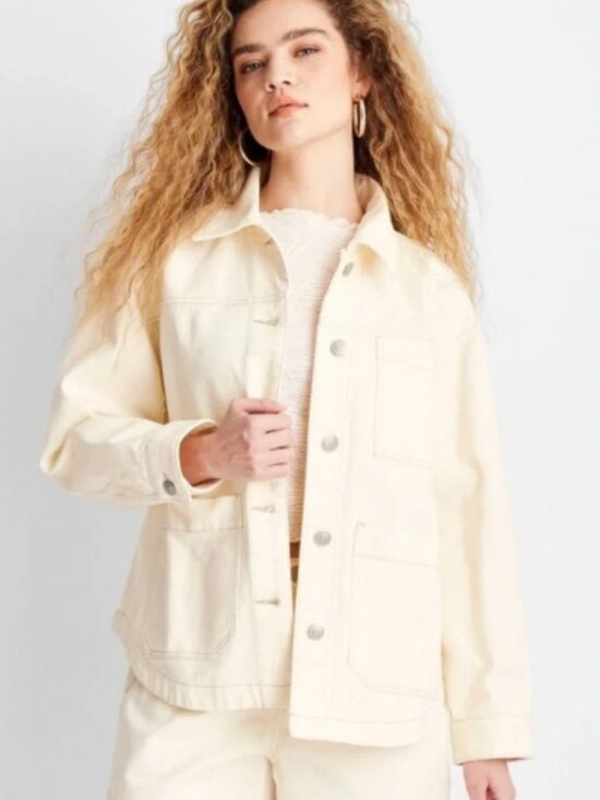 Future Collective Jackets & Blazers - Future Collective Cream Oversized Contrast Stitch Denim Jacket new without tags